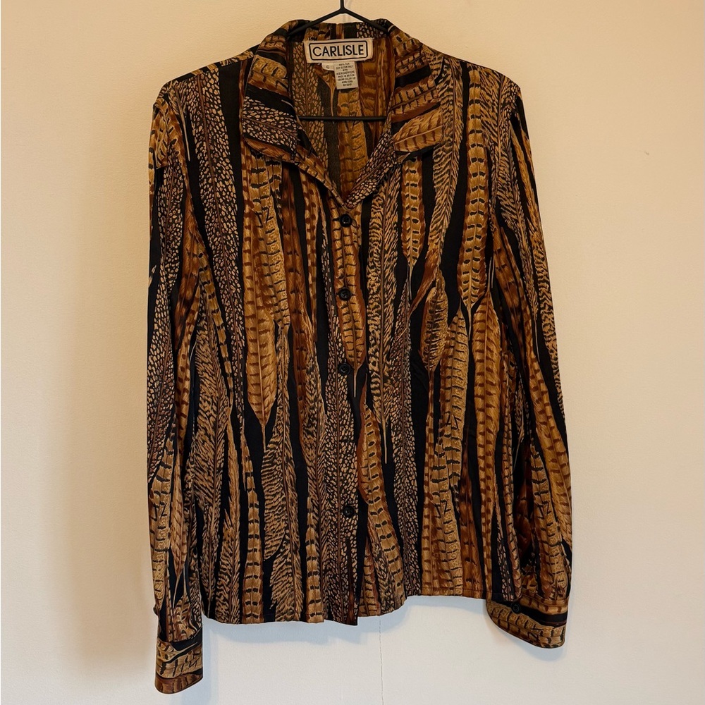 Carlisle Vintage 100% Silk Feather-Print Button-Down - Size 6